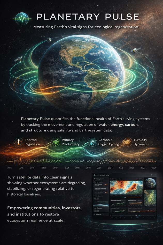 Poster concept highlighting EarthPulse and Earth Metrics.